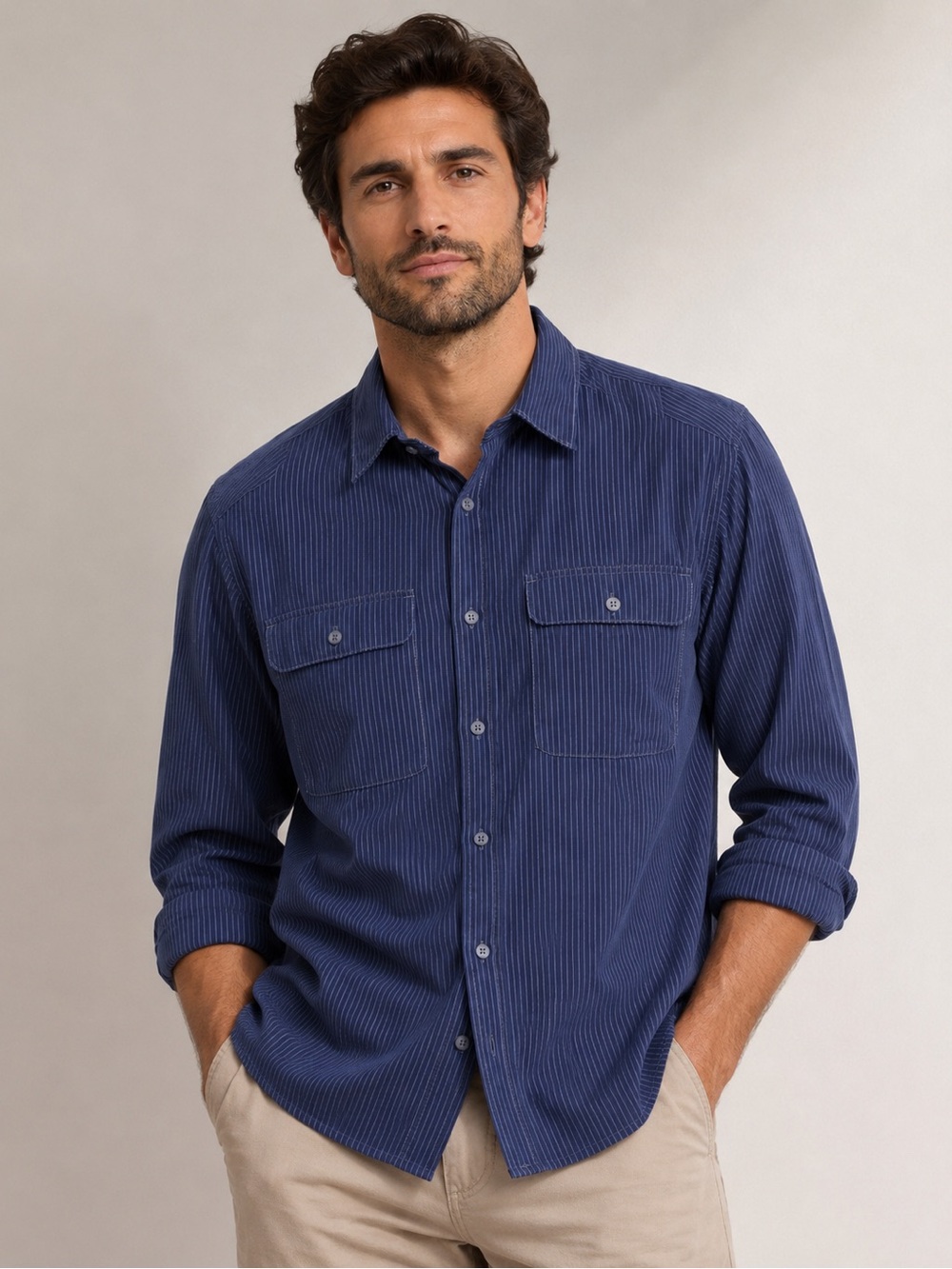 Mountain Hardwear Men’s XL Blue Striped Button-Down Shirt Cotton Blend Outdoor